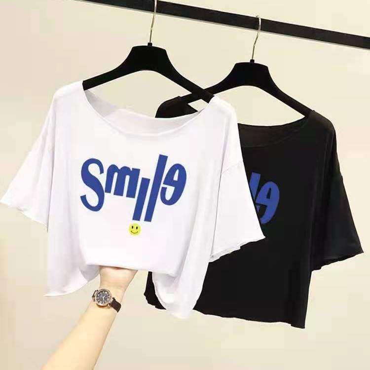 Áo Thun Crop Top Dáng Rộng Tay Ngắn In Chữ Size Lớn 40-150KG Cho Nữ C9193