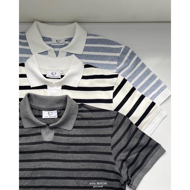 Polo Trắng Sọc - Stripe Collar Sleeve Tee