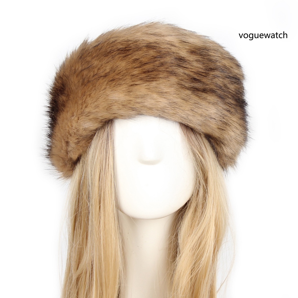 [VOG2] Mũ Turban Rộng Vành Phối Lông Giả Dày Dặn Trượt Tuyết Cho Nữ