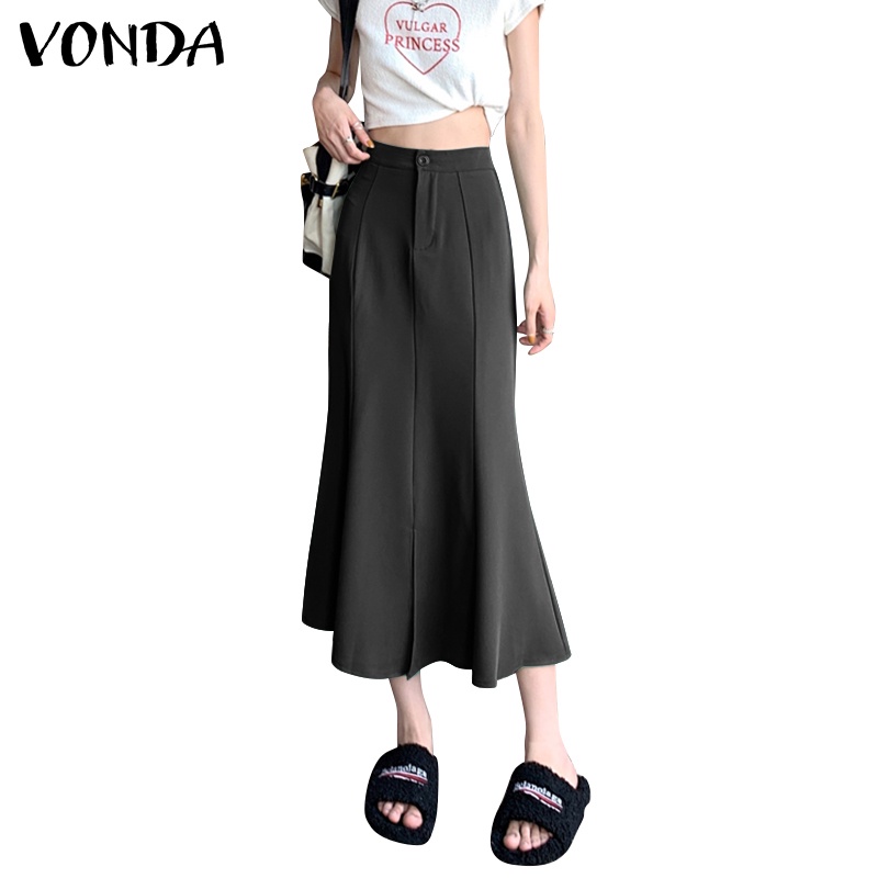 Chân váy dài VONDA lưng cao màu trơn phối nút phong cách Hàn Quốc thời trang cho nữ