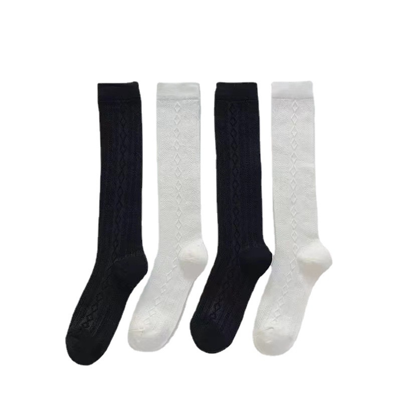 Tất Nữ Bắp Chân Màu Đen Trắng Đơn Giản - Tất Thời Trang JK Nhật Bản