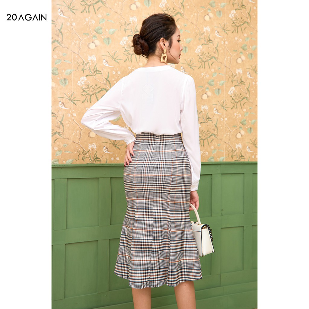 Áo Sơ Mi Cổ Bẻ Basic 20AGAIN voan xanh-trắng nhẹ nhàng nữ tính ASA1762