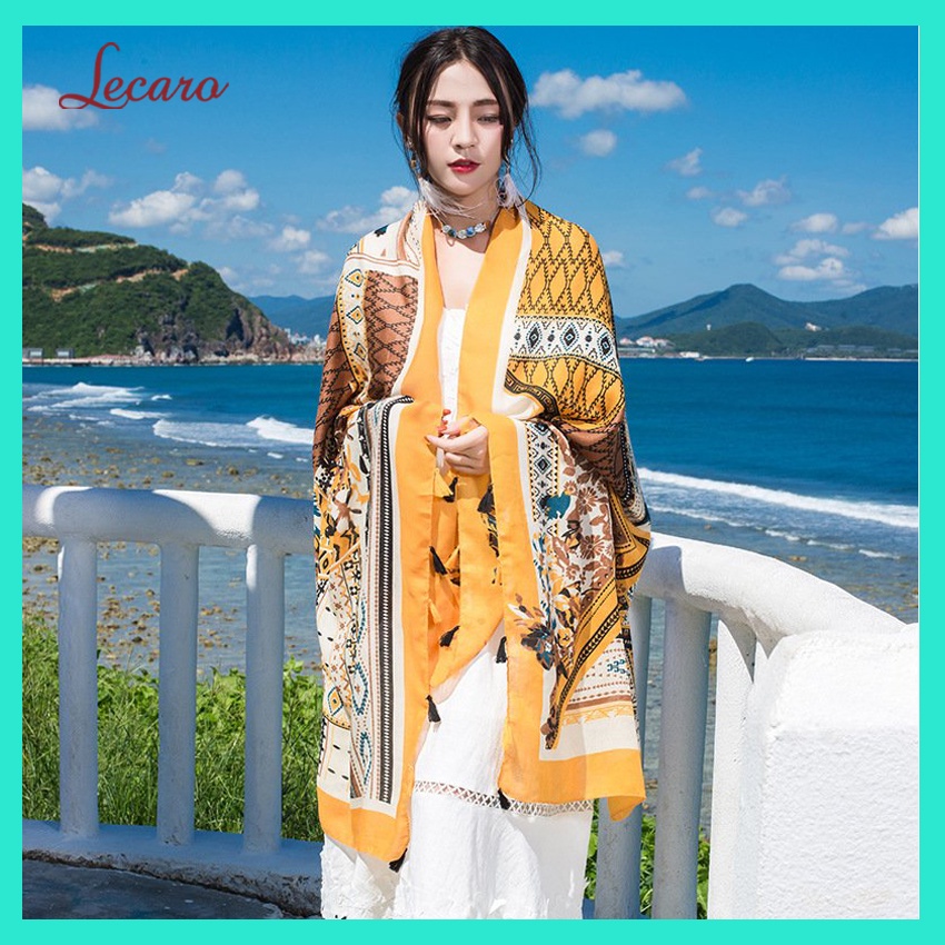 LECARO STORE - Khăn Boho Cao Cấp, Khăn Choàng Đi Biển Phong Cách, Chất Liệu Đũi Dày Dặn, Chồng Nắng