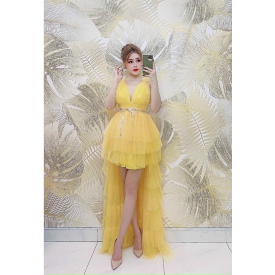 ĐẦM TẦNG ĐUÔI TÔM KÈM DÂY RUY BĂNG FULL SIZE S/M/L/XL ( ảnh và video khách nhà lily 1000%)