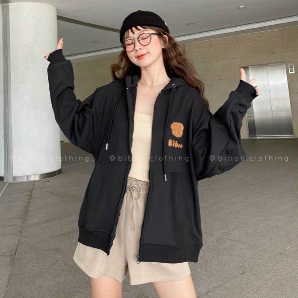 Áo Khoác Hoodie Nỉ Bông Gấu BIBOO Khoác Zip Form Rộng Unisex Nam Nữ Ulzzang | BigBuy360 - bigbuy360.vn