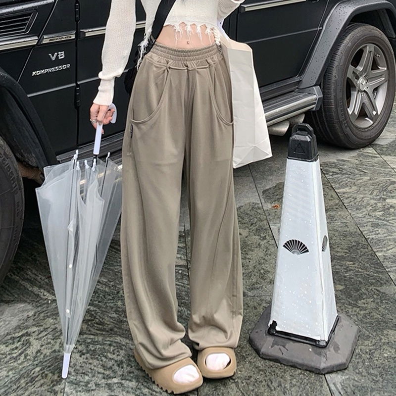 Quần thể thao ZHELIHANGFEI lưng cao ống suông phong cách retro