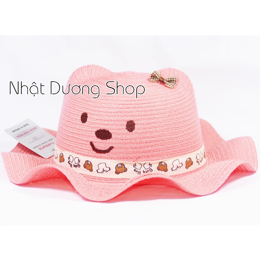 Nón cói đi biển trẻ em hình con gâu vành gợn sóng dành cho bé gái từ 2 tới 5 tuổi.