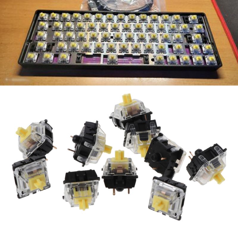 btsg* 10Pcs Mechanical Keyboard Gateron MX 3 Pin Yellow Switch Transparent Case