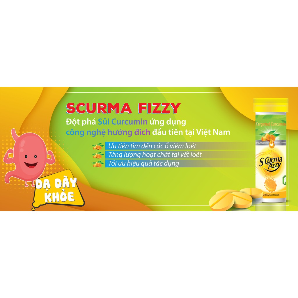 Viên sủi Scurma Fizzy từ Nano Curcumin - Giảm viêm loét dạ dày (Hộp 20 viên)