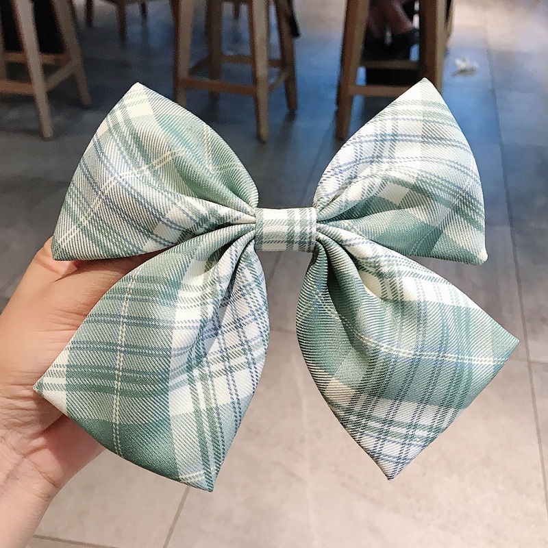 Kẹp Tóc Nơ Cỡ Lớn In Họa Tiết Kẻ Ô Thời Trang Cổ Điển Cho Nữ