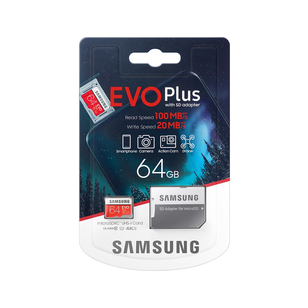 Thẻ nhớ microSDXC Samsung Evo Plus 64GB upto 130MB/s C10 U1 kèm Adapter (Bảo hành 5 năm) - Hãng phân phối chính thức