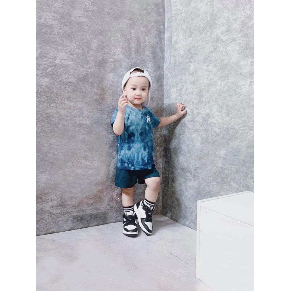 Bộ cộc tay bé trai - Bộ cộc tay MLB loang xanh chất cotton cho bé trai size 90-150