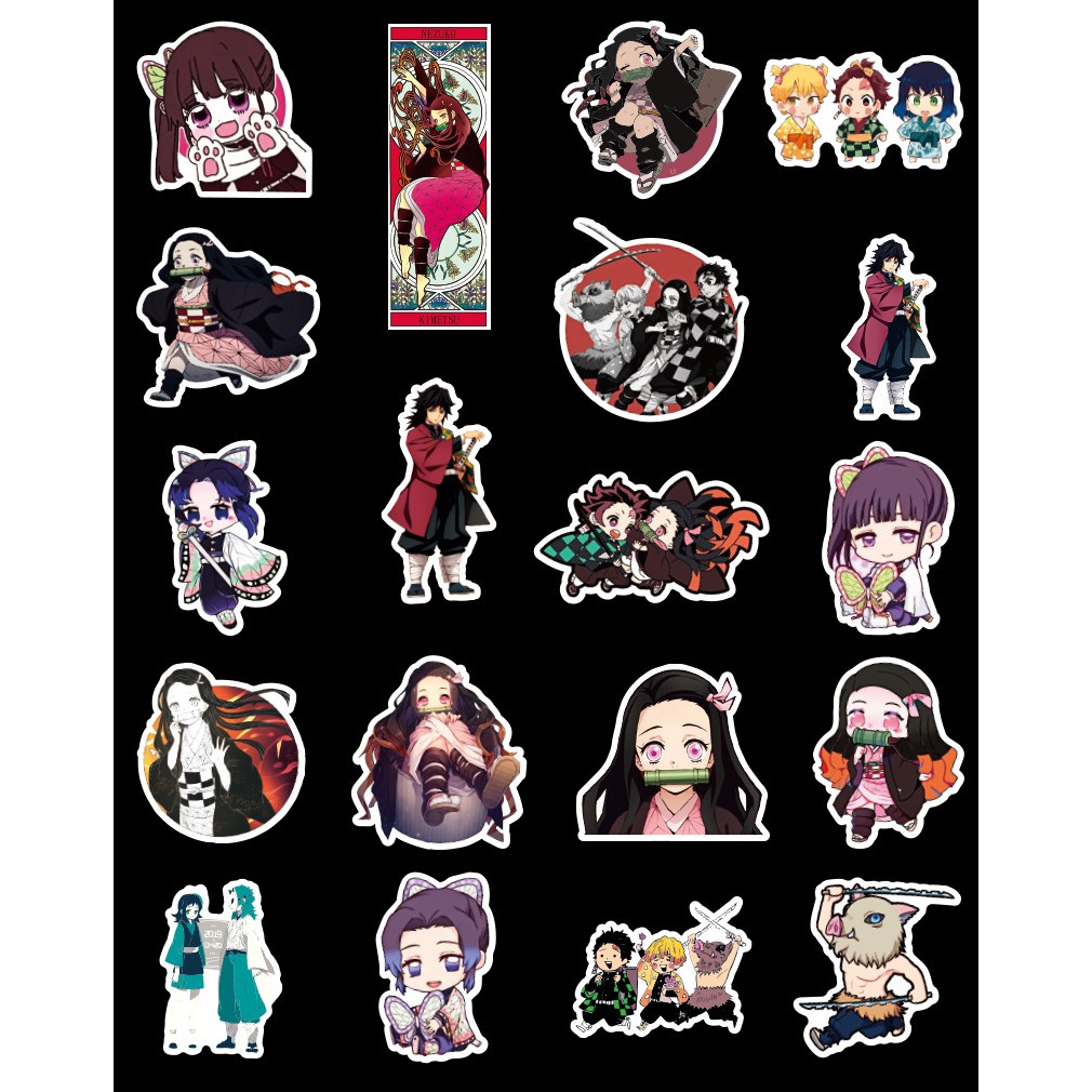 Bộ 100 Tấm Sticker Thanh Gươm Diệt Quỷ Chống Thấm Nước Dán Nón Bảo Hiểm, Vali, Xe, Laptop
