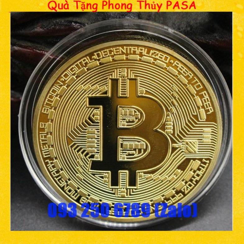 Đồng tiền may mắn Bitcoin Mạ vàng 24 + Hộp nhựa đi kèm