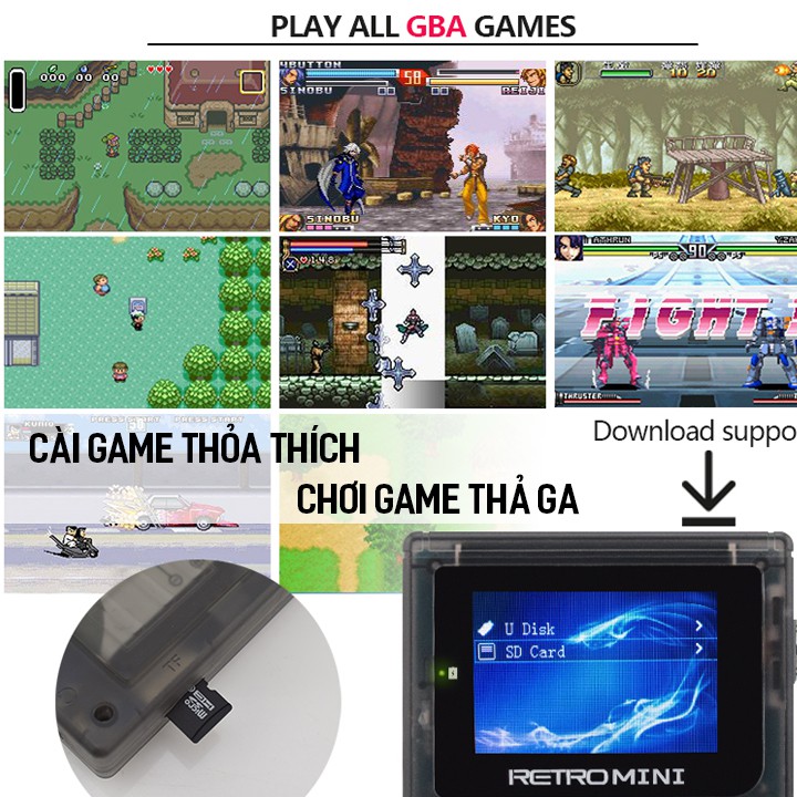 Máy chơi game Retro mini chạy được GBA GBC GB (Có thể chép thêm game)