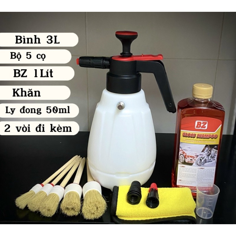 combo bình xịt bọt tuyết 2,5L-3L + nước rửa xe bz 1L