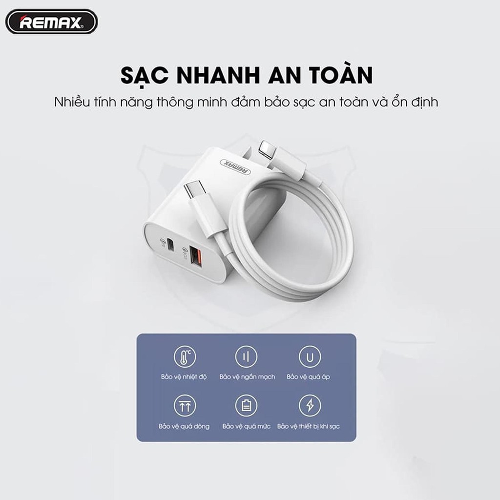 Bộ Sạc Nhanh Remax RP-U37 2 Cổng USB tích hợp QC 3.0 và PD 18W Sạc nhanh cho iP - Hàng nhập khẩu