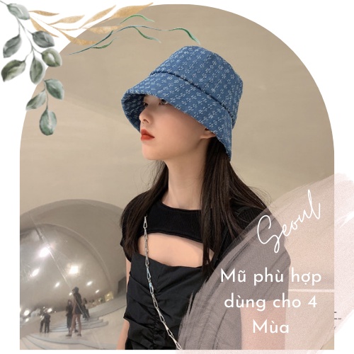 Nón bucket denim cao cấp hạo tiết chấm bi, nón vành tròn siêu nhẹ dùng cho 4 mùa hot trend 2021