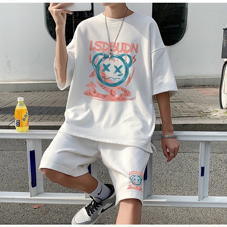 Đồ bộ thể thao nam nữ mặc nhà mẫu Gấu chất thun cotton mềm mịn thoáng mát Phom rộng tay lỡ unisex 40-70kg vừa.