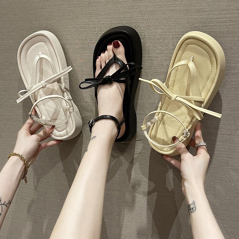 Dép Sandal Ulzzang LOẠI 1 - Giày tiểu thư quai hậu buộc nơ đế cao chuẩn hàng quảng châu
