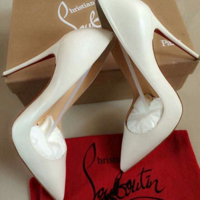 Louboutin đế đỏ màu trắng bóng mũi nhọn 9-10-11-12p