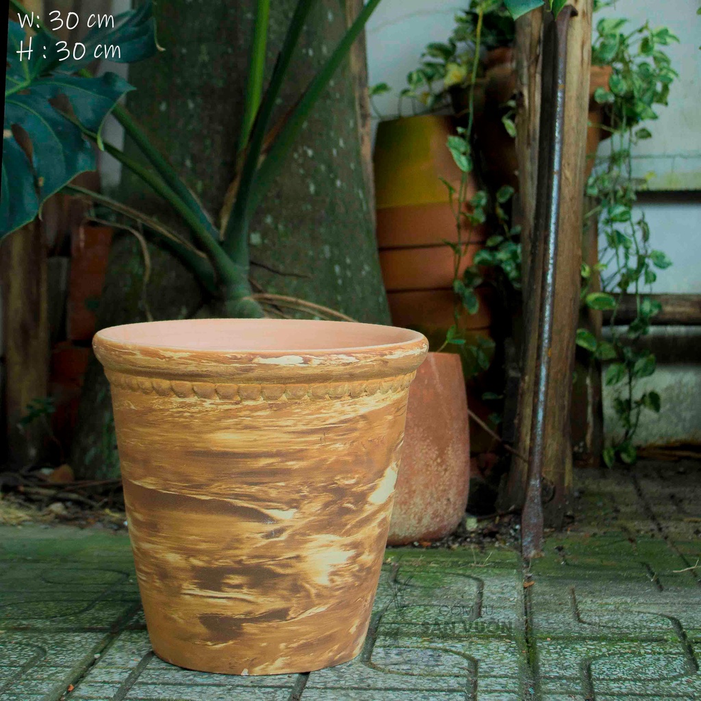 Chậu đất nung size L 30cm. LY RÈM LOANG 30 X 30 . Chậu trồng cây, xuất sứ Bình Dương _  Gốm Sứ Sân Vườn