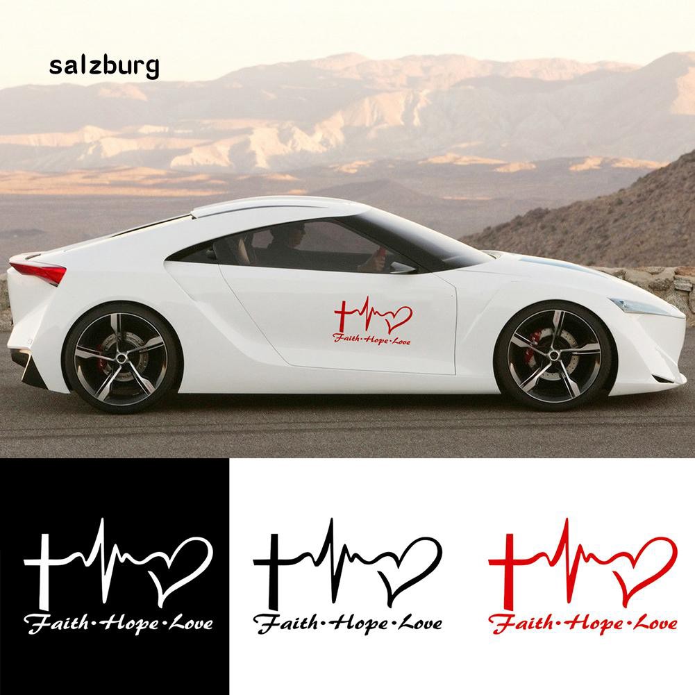 Sticker 14.6CM x 9CM in dòng chữ HOPE LOVE FAITH dùng trang trí xe hơi