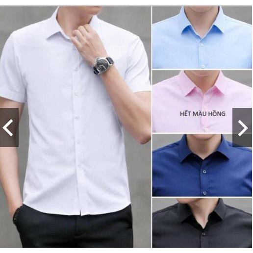 Áo Sơ Mi Cộc Tay Nam, Vải Lụa Chống Nhăn, Dáng Body Hàn Quốc