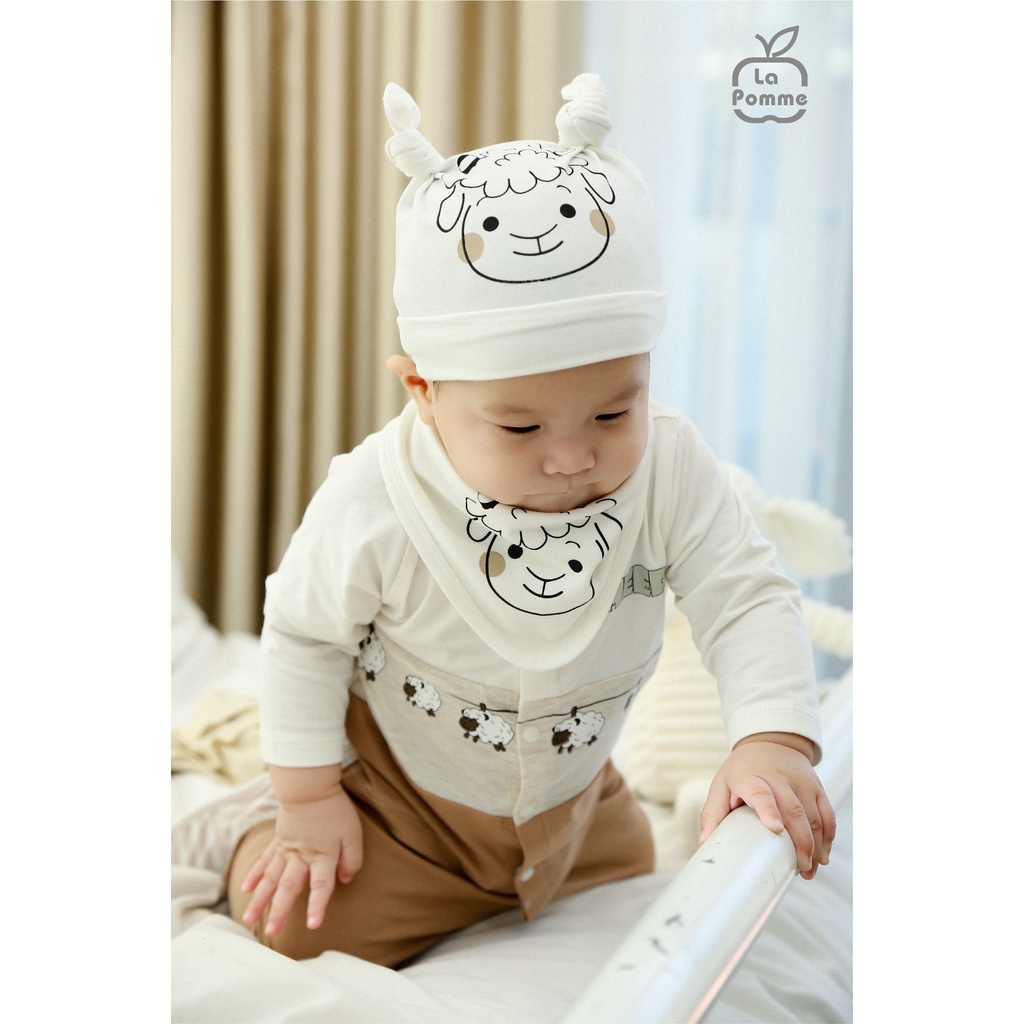 Bộ La Pomme Bamboo cừu treo cài chéo cài giữa body dài tay sơ sinh cao cấp cho bé trai bé gái SLS061 JL061 SLD061