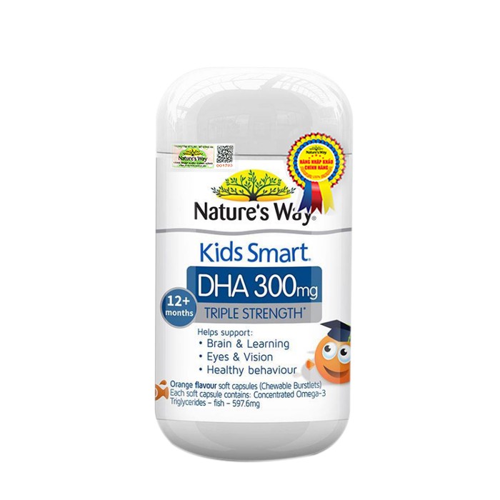 Viên Nhai Nature's Way Kids Smart DHA 300mg Triple Strength Tăng Cường Sự Phát Triển Của Trẻ 50 Viên