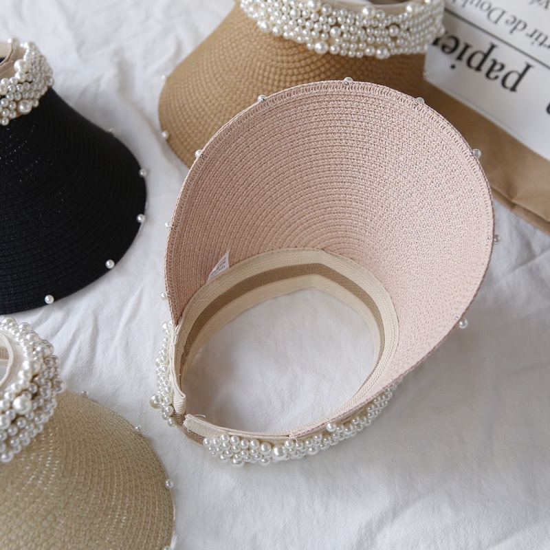 Mũ Cói Che Nắng Hở Chóp Đính Ngọc Trai Kiểu Công Chúa Dễ Thương Cho Mẹ Và Bé