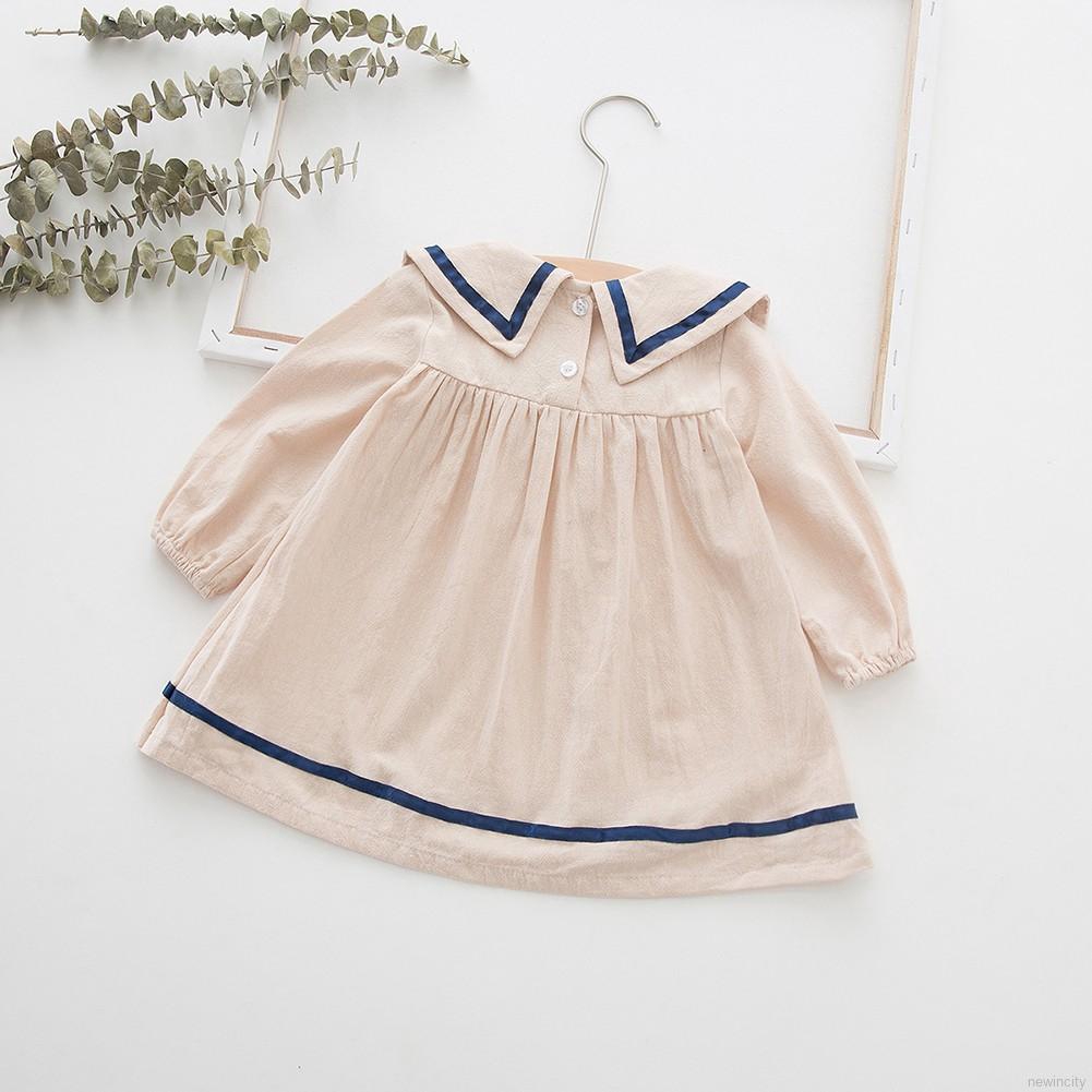 Đầm Tay Dài Màu Trơn Thiết Kế Xinh Xắn Cho Bé Gái