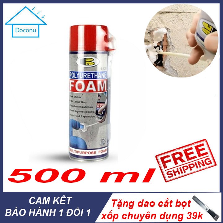 Keo xịt bọt nở POLYURETHANE FOAM SPRAY trương nở chống thấm chống nóng, cách âm cách nhiệt DOCONU