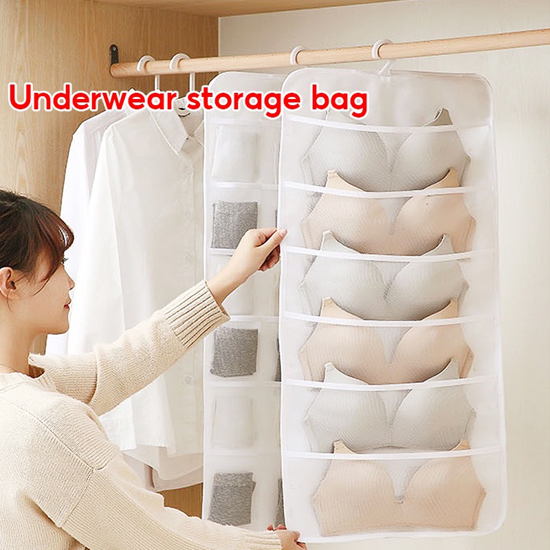 【18Grids】 Túi treo đồ lót / Túi treo trong suốt / Túi đựng tủ quần áo / Quần tất Áo ngực Khăn choàng ngực Đồ lót Kho lưu trữ quần lót / Bảo quản tủ quần áo / Dụng cụ gia đình
