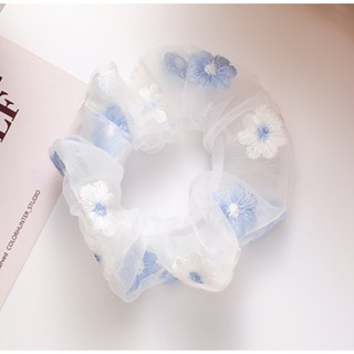 Scrunchies cột tóc hoa cúc thêu nổi