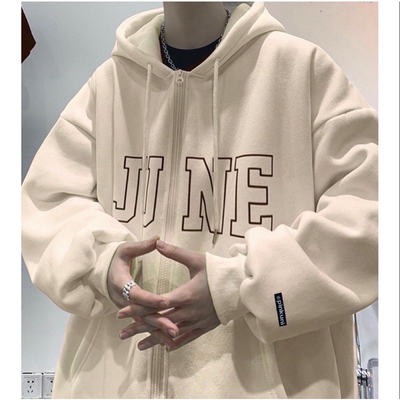 Áo KHOÁC Zip nỉ bông mũ to 2 lớp Unisex form rộng JUNE