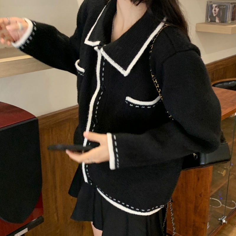 Xiaoxiang Áo Khoác Cardigan Dệt Kim Màu Sắc Tương Phản Thời Trang Xuân Thu Dành Cho Nữ