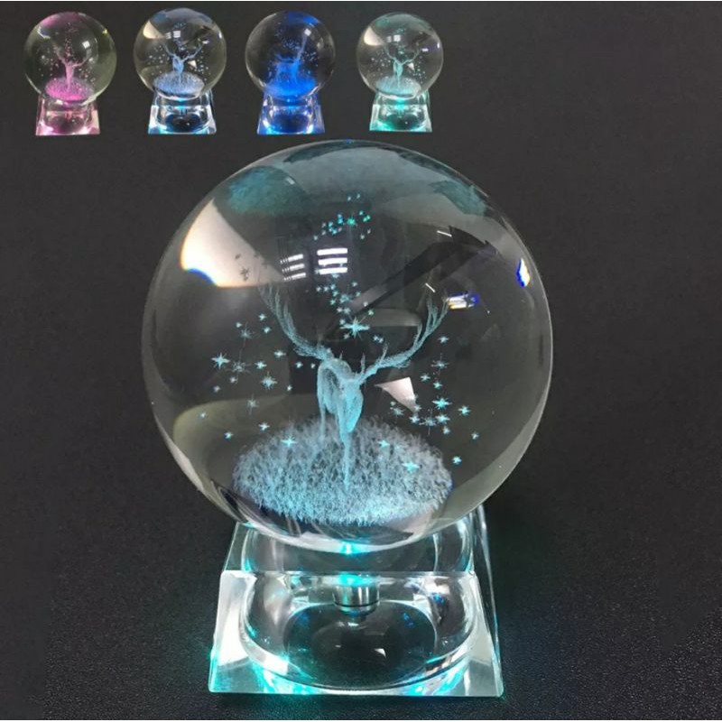 Quà Tặng Giáng Sinh 🎁 🎁 🎁 Quả Cầu Pha Lê Merry Christmas Crystal Ball 3D Laser