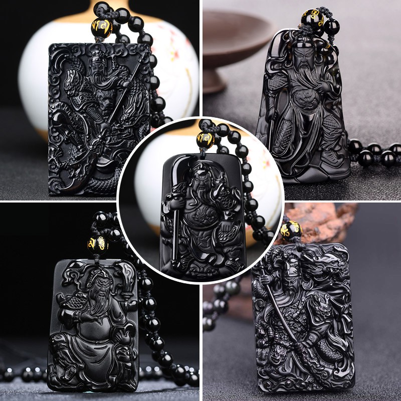 Trang Sức Khắc Họa Tiết Cổ Điển Cá Tính | Vòng Cổ Quan Công | Obsidian Rồng Hoàng Gia