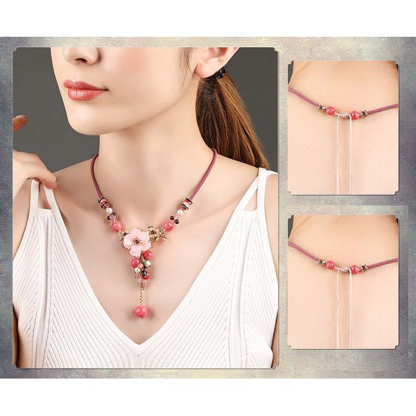 Vòng cổ đá màu hồng VC054