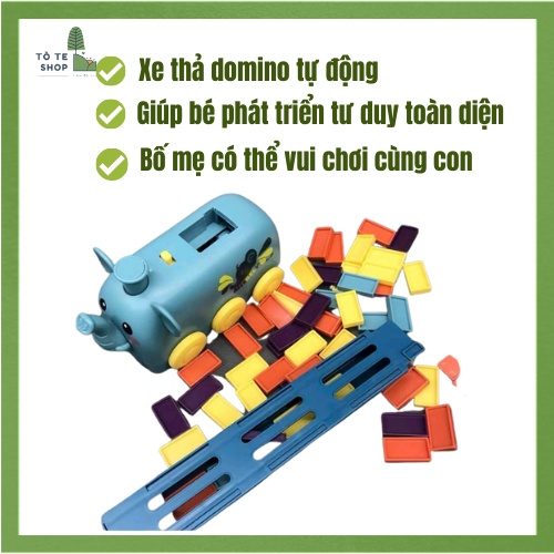 Đồ chơi xe domino hình con voi cực dễ thương, xe thả domino tự động dành cho các bé