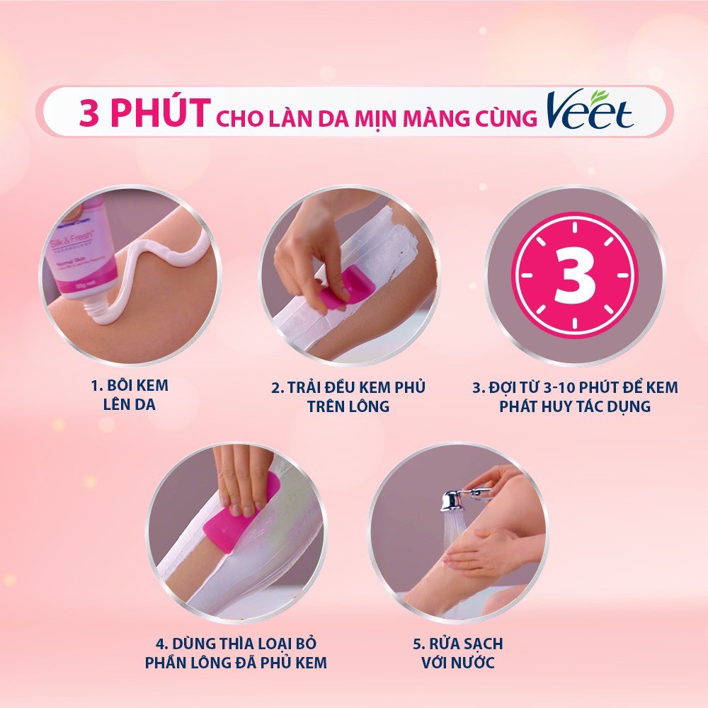 VEET Kem Tẩy Lông Cho Da Nhạy Cảm - VEET Silk &amp; Fresh Hair Removal Cream, Sensitive Skin 50G