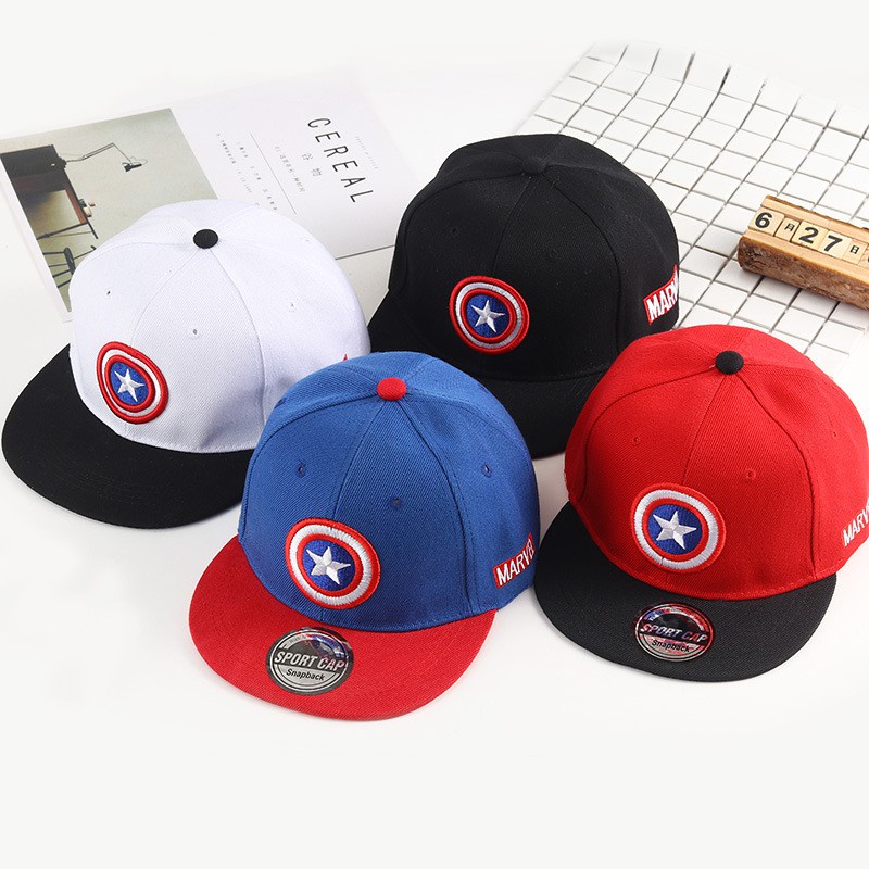 Mũ Lưỡi Trai Chất Liệu Cotton In Họa Tiết Hoạt Hình Captain America Thời Trang Cho Bé Trai