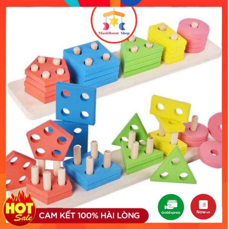 Đồ Chơi Thả Hình Khối Trên Thanh Bằng Gỗ Cho Bé, Giáo Cụ Montessori