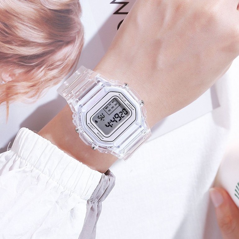 Đồng hồ thể thao nữ SPPORS viền trong suốt mặt chữ nhật dây cao su | BigBuy360 - bigbuy360.vn