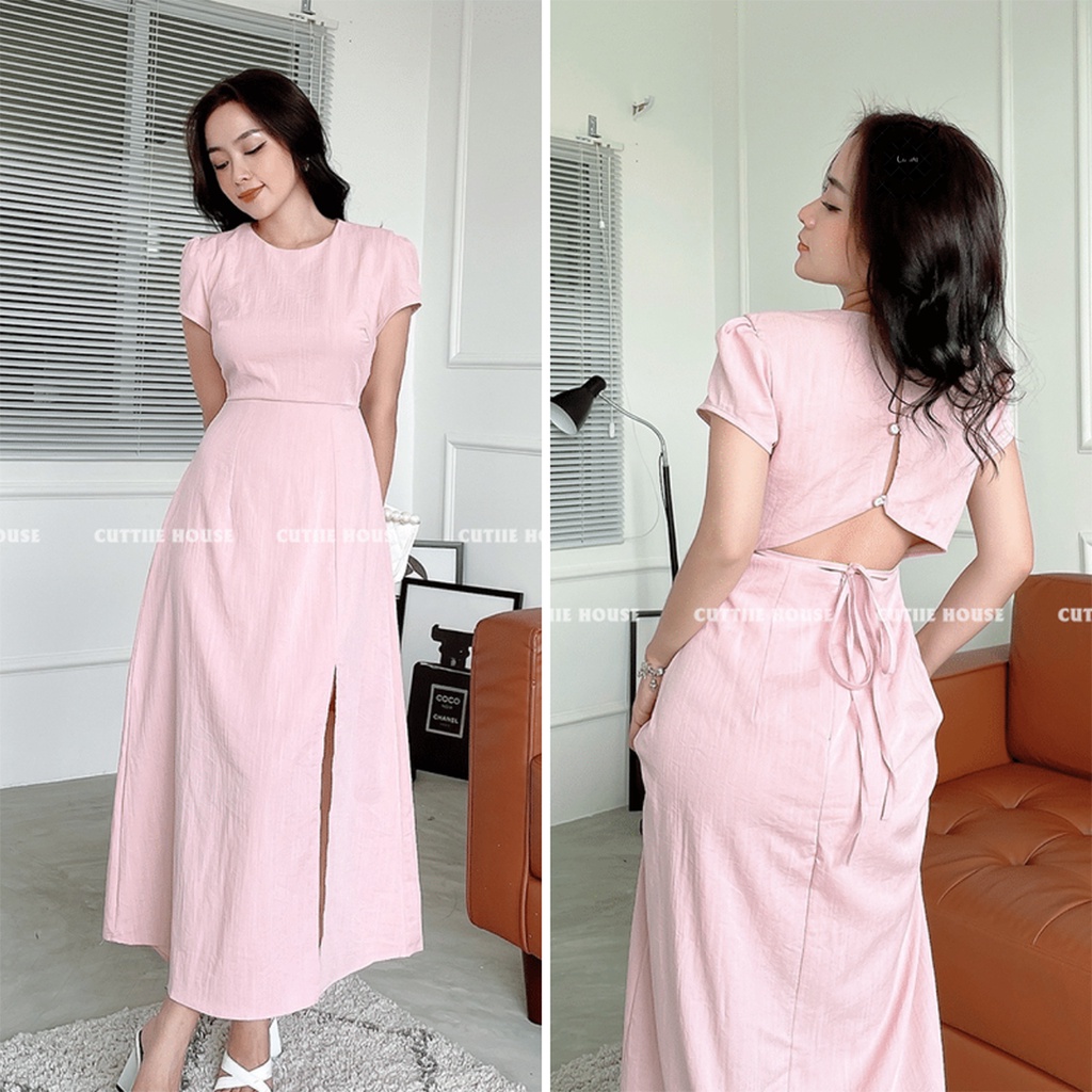 CÓ BIGSIZE - ĐẦM MIDI XẺ TÀ NÚT SAU