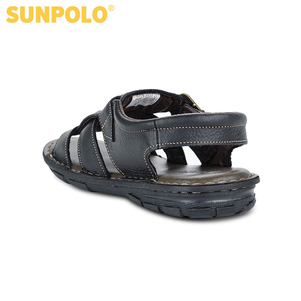 Sandal Nam Da Bò Cao Cấp SUNPOLO Nâu Đen SUSDA1ND - Có Big size 44 45