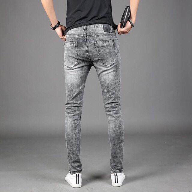 Quần Jean Nam Chất Bò XuMon  xám bạc trơn boddy ống côn co giãn shop one | BigBuy360 - bigbuy360.vn