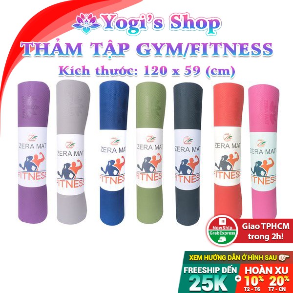 Thảm Tập GYM TPE Zera Mat Fitness 8mm 2 Lớp Kèm Túi Đựng Thảm