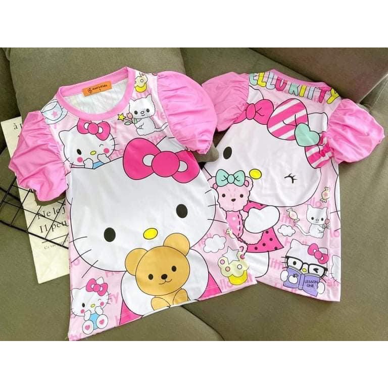 (8-25kg)Váy đầm bé gái - Váy bé gái thun lạnh dáng chữ A tay bồng ( Mẫu Hello Kitty)